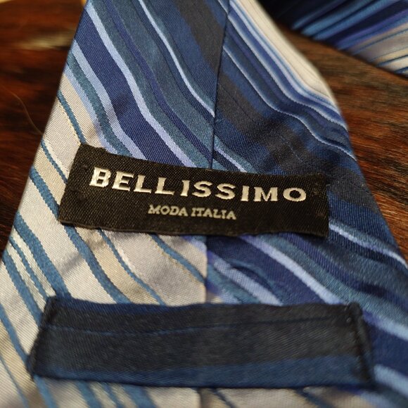 Bellissimo Blue and Grey Striped Silk Tie - Picture 4 of 4